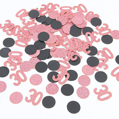 Halodete 30th Birthday Confetti Black  and  Rose Gold Glitter Happy Birthday Party Confetti Number Circle Table Confetti for Birthday Anniversary Party Decoration Supplies