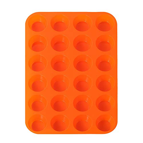 hermosoto Cavity Mini Muffin Pans Non-stick Cakes Tart Silicone Muffin Pan Cake Muffin Cup Mini Baking Set 24 Cavityorange
