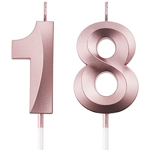 BBTO 18th Birthday Candles Cake Numeral Candles Happy Birthday Cake Topper Decoration for Birthday Party Wedding Anniversary Celebration Supplies  Rose Gold