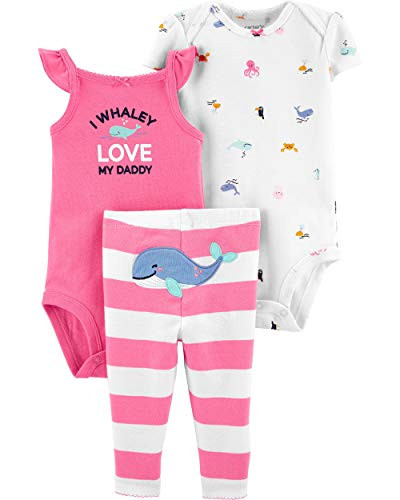 Carters 3-Piece Girls Little Character Set  Pink White Whale 6 Months