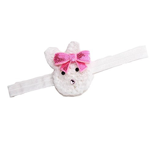Cute Baby Girls Headband Bunny Rabbit Ears with Sequin Bows for Easter gift JHE01  White Bunny Pink Bow