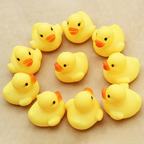 Longay 10 Pcs Sound Floating Duck Mini Rubber Duck Squeezing Call Ducky Baby Bath Toy Beach Swimming Kids Toy  A