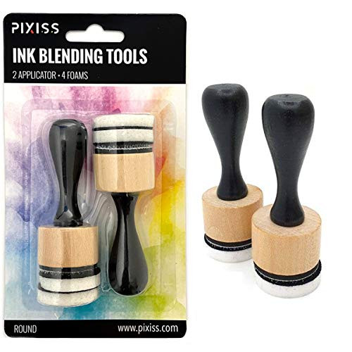 Pixiss Mini Ink Blending Tools 2 Pack Round with 4 Replacement Foam Pads for Distressing Blending and More