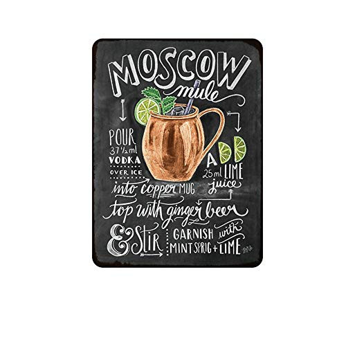 Kama Moscow Mule Cocktail Metal Sign Plaque Metal Vintage Pub Tin Sign Wall Decor for Bar Pub Club Man Cave Retro Metal Posters Iron Painting