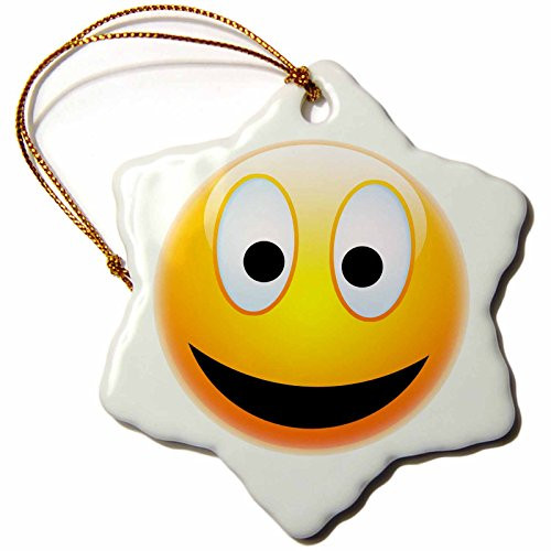 3dRose orn_19404_1 Smiley Face 2 a Yellow and Black Happy Face with a Big Smile and Glowing Nose Porcelain Snowflake Ornament, 3-Inch