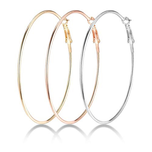 Marynn 3 Pairs Big Hoop Earrings Stainless Steel Hoop Earrings in Gold Plated Rose Gold Plated Silver for Women Girls  40mm