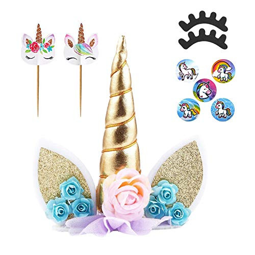 Oasis Supply Unicorn Cake Toppers Unicorn Cupcake Decorations Unicorn Favors Cake Kits -- Cake Topper with Eyelashes  and  Unicorn Stickers