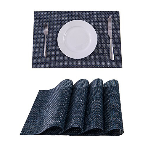 Set of 4 Placemats,Placemats for Dining Table,Heat-resistant Placemats, Stain Resistant Washable PVC Table Mats,Kitchen Table mats(Navy) Set of 4 Placemats,Placemats for Dining Table,Heat-resistant Placemats, Stain Resistant Washable PVC Table Mats,Kitchen Table mats(Navy)