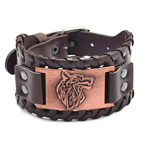 Viking Bracelet Wolf Head Vintage Nordic Rune Gothic Bracelet PU Leather Braided Celtic Pagan Bracelet Jewelry Adjustable Handmade Nordic Scandinavian Talisman Wide Cuff Wristband Bracelet-Red Copper Viking Bracelet Wolf Head Vintage Nordic Rune Gothic Bracelet PU Leather Braided Celtic Pagan Bracelet Jewelry Adjustable Handmade Nordic Scandinavian Talisman Wide Cuff Wristband Bracelet-Red Copper