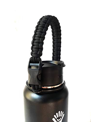 YgroBest Paracord Handle - Paracord Carrier Survival Strap Cord Safety Ring Carabiner for Hydro Flask Wide Mouth Water Bottles 12oz - 64 oz  Black
