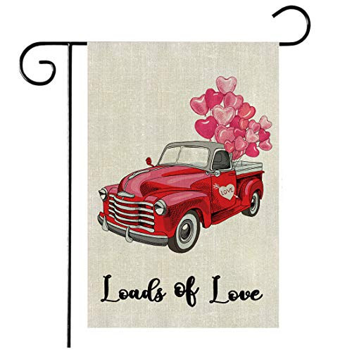 YIWANDA Valentine s Day Garden Flag Love Truck Double Sided Garden Outdoor Yard Flags for Garden Decor 12.5X18 inch