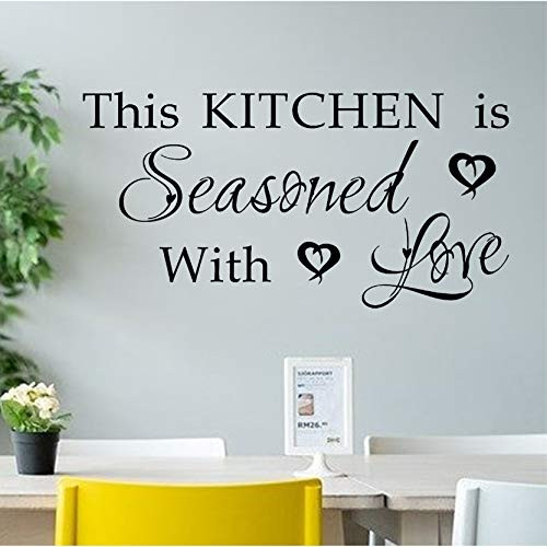YOYOJOY This Kitchen is Seasoned with Love Wall Decor Wall Decals Quote Home Decor Art Quote Decals Wall Art Stickers Decal Black