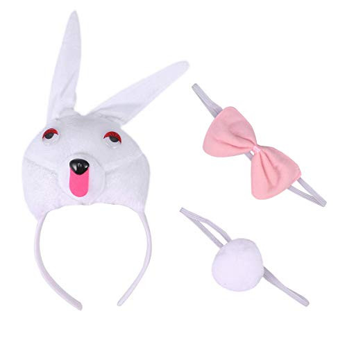 PRETYZOOM 3pcs Animal Ears and Tail Set Kids Rabbit Bunny Ear Headband Bowtie and Tail Animal Costume Easter Party Favors  White Rabbit