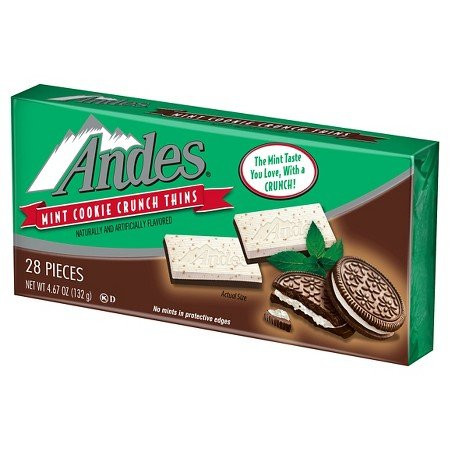 Andes Christmas Mint Cookie Crunch Thins  4.67 oz pack contains 28 pieces