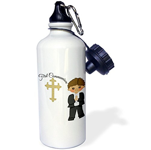 3dRose First Communion Cross With Little Boy Illustration-Sports Water Bottle 21 oz White