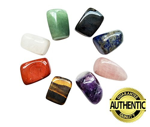 Chakra Stones Healing Crystals Set of 8, Tumbled and Polished, for 7 Chakras Balancing, Crystal Therapy, Meditation, Reiki, or as Thumb Stones, Palm Stones, Worry Stones