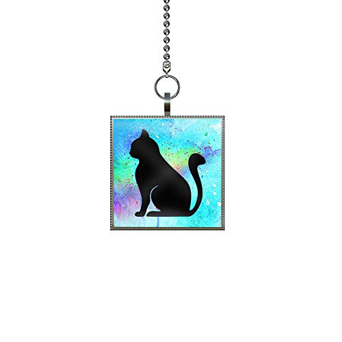 Cat Side Sitting Silhouette Fan Light Pull Square Pendant with Chain