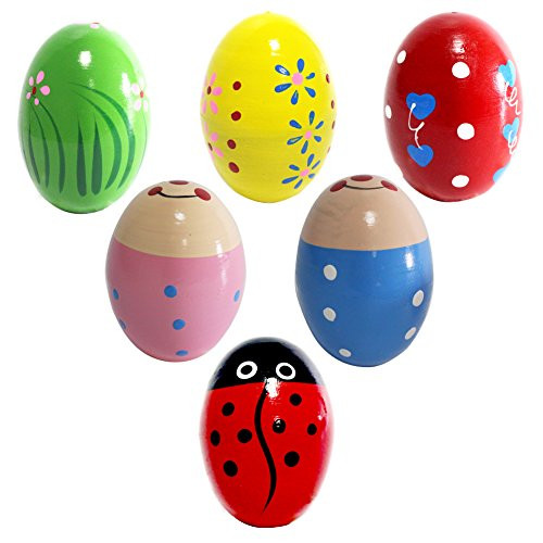 6 Wooden Percussion Musical Egg Maracas Egg Shakers