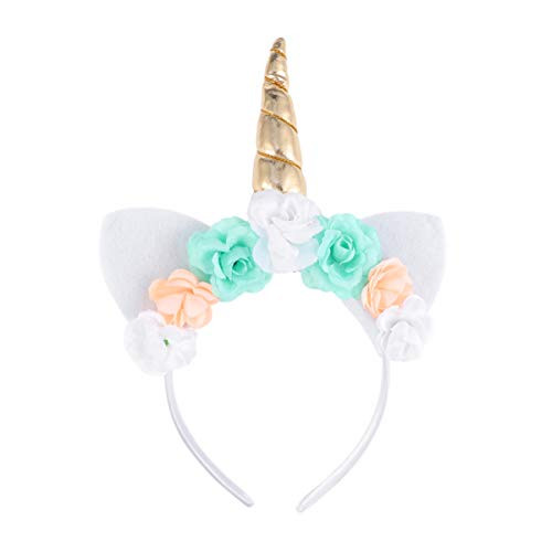 Amosfun Unicorn Headband Cartoon Unicorn Horn Headdress Ears Flower Hair Hoop Headpiece Headwear for Party Decoration Cosplay Costume