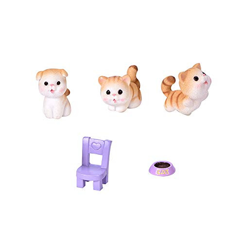 No Brand Shine SHUNA 5Pcs Sets Miniature Garden Ornaments Cute Mini Yellow Cats Fairy Garden Accessories for Bonsai Craft Cactus Garden Micro Landscape Dollhouse Indoor Outdoor Home Decor