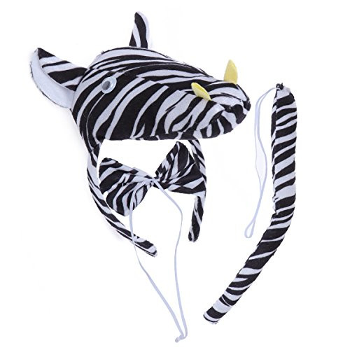 Amosfun 3 Pcs Animal Costume Ears Headband Bowtie Tail Set for Children Party Cosplay Fancy Dress Accessory Zebra