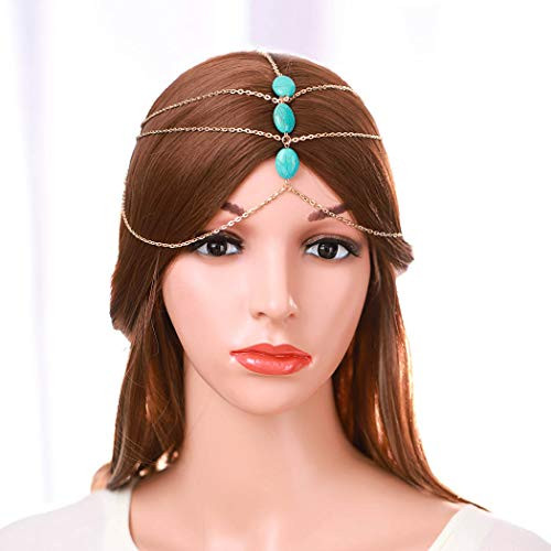 Asooll Boho Layered Turquoise Head Chain Gold Bride Headband Fashion Festival Headpieces Jewelry Accessories for Women and Girls