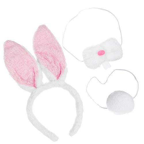 PRETYZOOM Rabbit Bunny Costume Set Bunny Ears Headband Tail Bow Tie Rabbit Bunny Cosplay Easter Dress Up Accessories for Kids Adults Pink