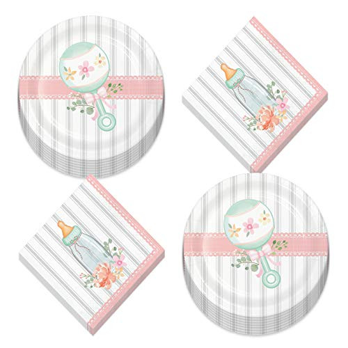 Farmhouse Floral Baby Shower Paper Dessert Plates and Luncheon Napkins  Serves 16