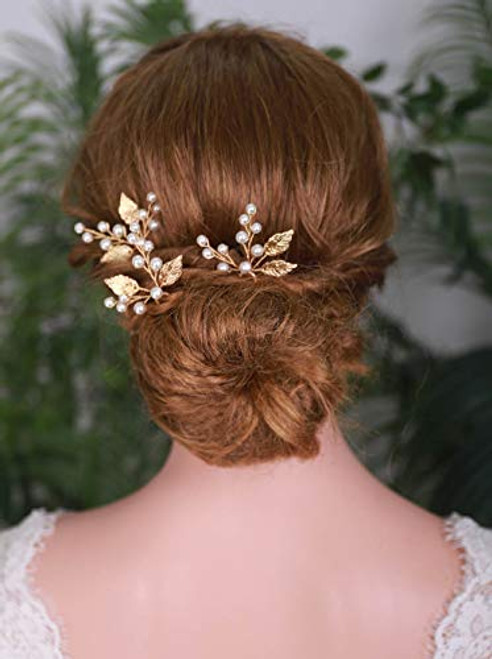 YERTTER Wedding Leaf Hair Pins Bridal Vintage Crystal Headpiece Women Pearl Hair Pins Bridal Hair Pins Wedding Hair Piece Wedding Accessories  Gold