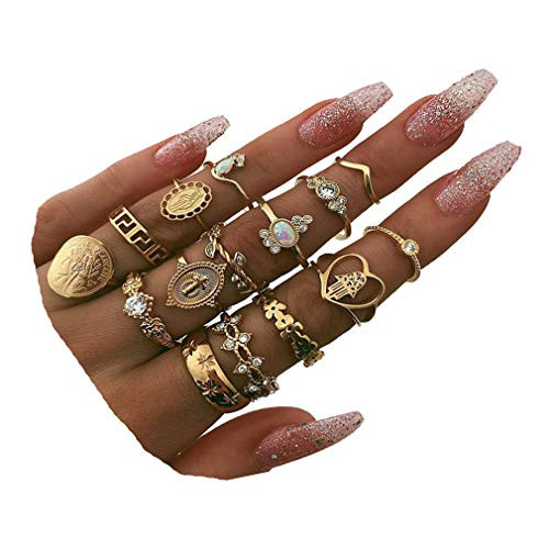 CSIYANJRY99 23 Pcs Boho Gold Star Moon Knuckle Ring Set for Women Teen GirlsVintage Stackable Midi Finger Rings Set  P
