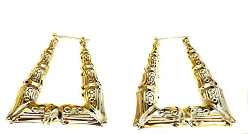 Bamboo Hoop Earrings Gold Trapezoid Bamboo Large Hoops 3 inch Bamboo Hoop Earrings Gold Trapezoid Bamboo Large Hoops 3 inch