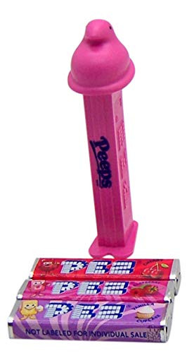 Pez Peeps Easter Candy Dispenser  Pink Peep Pez Dispenser with 3 Candy Refills   Easter Basket Candy Party Favors Grab Bags