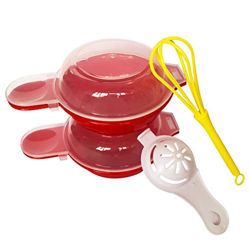 FOSUTOU Microwave egg cooking kit two sets of egg cooker one egg whisk one egg separator for easy fast eggwich cook eggs perfectly in just one minute with gourmet recipe