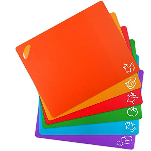 Kitchen Cutting Mats SIHOHAN Flexible Plastic Cutting Board Mat Colorful Lightweight for Cutting Meat Vegetable and Fruit for Kitchen or Picnic  6 PACK