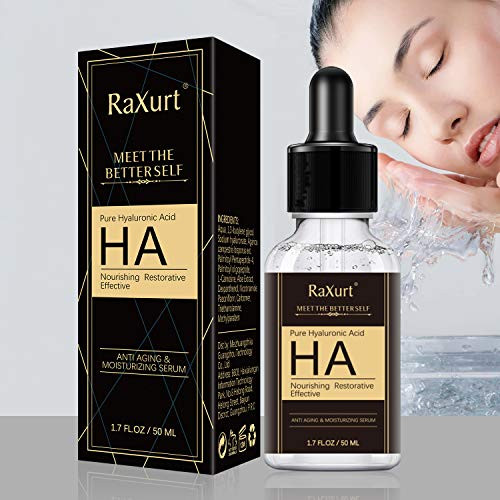 Hyaluronic Acid Serum Raxurt 100 percent Pure Organic Hyaluronic Acid Face Serum Hydrates Moisturizes Plumps Skin Reduces Wrinkles Anti Aging Serum 1.7 Fl. Oz