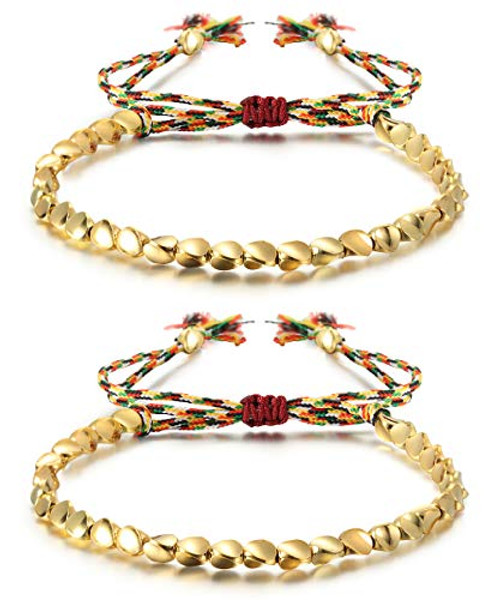 LOYALLOOK 2 Pcs Tibetan Copper Beads Bracelet Buddhist Bracelet Braided Bracelets for Women Lucky Rope Tibetan Bracelet Red Bracelets for Women