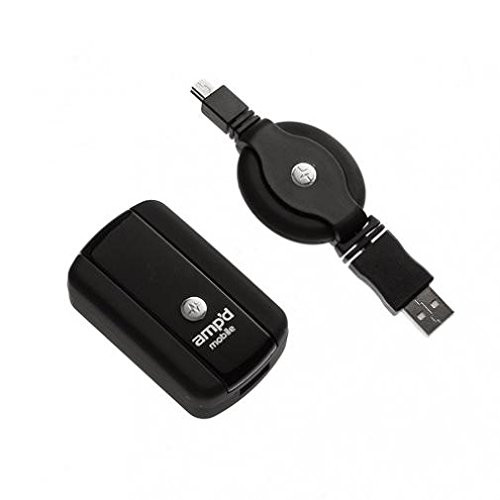 Home Wall Travel AC Charger USB Retractable Data Cable Power Adapter Sync Cord Mini-USB Black for Verizon BlackBerry Curve 8330 - Verizon BlackBerry Pearl 8130 - Verizon HTC Droid Eris