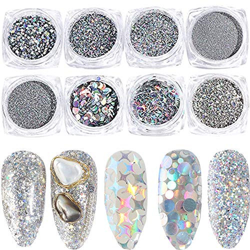Holographic Nail Art Sequins Glitter Kits 8 Boxes Nails Powder Nail Art Sequins Metallic Shining Flakes Retro Copper Sequins Acrylic Silver Nail Glitter Set for Nails Art Decoration Manicure Holographic Nail Art Sequins Glitter Kits 8 Boxes Nails Powder Nail Art Sequins Metallic Shining Flakes Retro Copper Sequins Acrylic Silver Nail Glitter Set for Nails Art Decoration Manicure