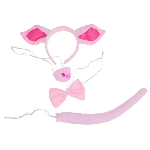 KESYOO 4 Pcs Pig Costume Set Pig Ears Headband Pig Tail Nose Bow Tie Pig for Halloween Party Decoration Pink
