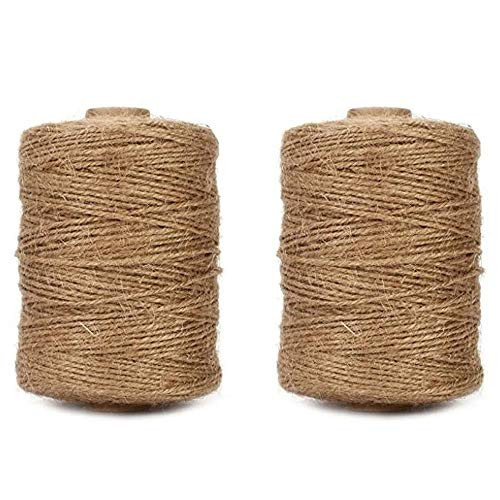 Natural Jute Twine 2 Pack - 2mm 656 Feet Crafting Twine String for Crafts Gift Craft Projects Wrapping Bundling Packing Gardening and More Jute Rope to Use Around The House and Garden