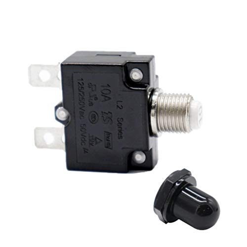 Flameer 10Amp Manual Reset Overload Switch Switch 125 250VAC 50VDC Thermal Circuit Breaker with Black Waterproof Cap