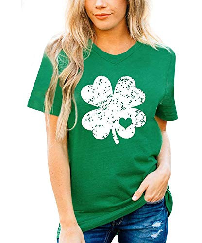 Valentines Day Graphic Heart Printed Shirts T Shirt St. Patricks Day Women Short Sleeve Tee Shamrock Irish Green Blouse Tops 4163-shamrock-L