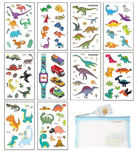 Catuobey Dinosaur Temporary Tattoos Stickers for Kids 10 Sheets Waterproof Non-Toxic Cartoon Theme Tattoo Sticker Party Decor Supplies Birthday Gift for Girls Boys  Blue