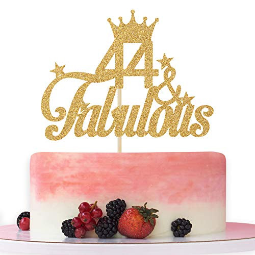 44  and  Fabulous Cake Topper  Cheers to 44 Years 44th Birthday Cake Decorating - Happy 44th Anniversary Birthday Party Decoration Supplies Gold Glitter.