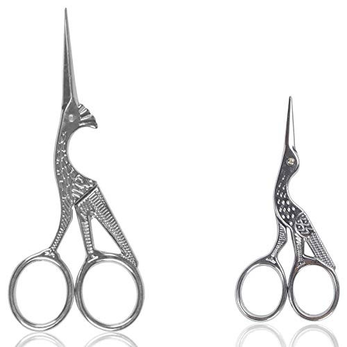 BIHRTC 4.5 Inch Bird Sewing Scissors and 3.6 Inch Little Embroidery Scissors Sharp Stork Scissors Dressmaker Small Shears for Sewing Embroidery Craft Art Work Everyday Use Silver Scissors