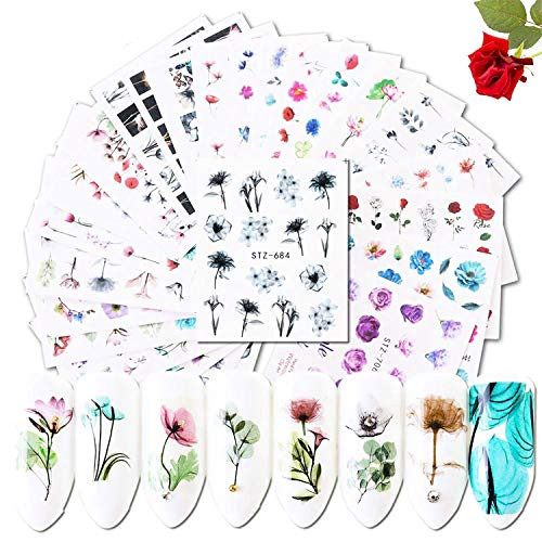 24 Sheets Nail Stickers for Women Water Transfer DIY Colorful Flowers Nail Decals Nail Art Supplies Accessories Nail Art Stickers for Nails Design Manicure Tips Decorations