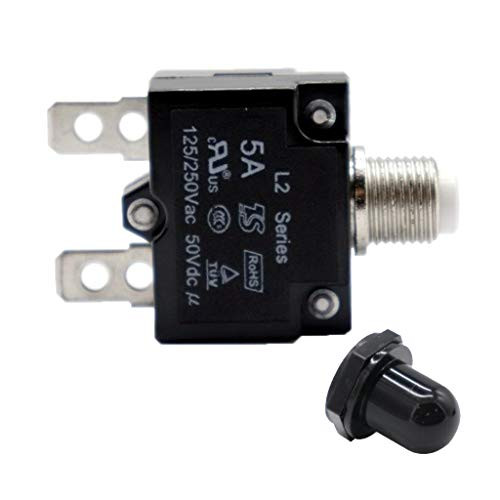 Flameer 5Amp Manual Reset Overload Switch Switch 125 250VAC 50VDC Thermal Circuit Breaker with Black Waterproof Cap