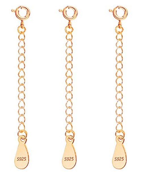 LANCHARMED 925 Sterling Silver Chain Extenders for Jewelry Making- Necklace Bracelet Anklet Extenders for Women 3 Pack 2 inch Extenders Rose Gold LANCHARMED 925 Sterling Silver Chain Extenders for Jewelry Making- Necklace Bracelet Anklet Extenders for Women 3 Pack 2 inch Extenders Rose Gold