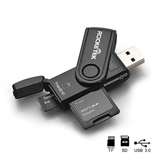 USB 3.0 SD Card Reader Rocketek 2 Slots Memory Card Reader with a Build-in Micro SD Card Cap for SDXC SDHC UHS-I SD Cards TF Micro SD Cards Reader - Take It as a USB 3.0 Flash Drive