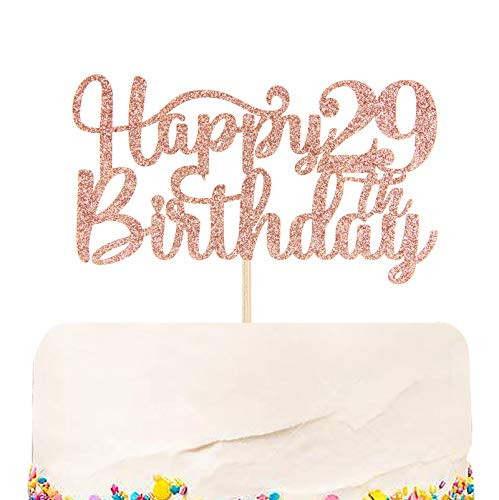 Halodete Glitter Happy 29th Birthday Cake Topper - 29th Birthday Anniversary Party Supplies - Cheers to 29 Years Party Decoration Rose Gold